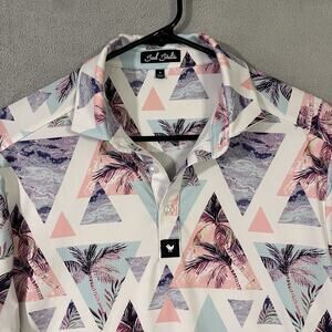 Bad Birdie Cali Polo Golf Shirt Mens S Small Palms Abstract Triangles